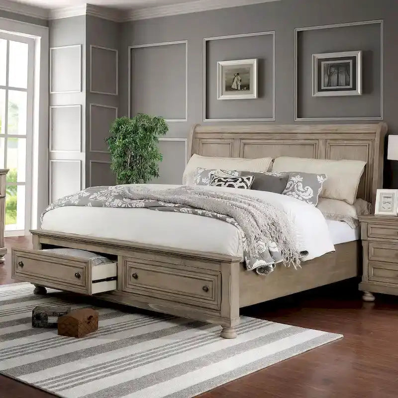 Nahkohe Transitional Grey Wood 2-Piece Storage Sleigh Bed and Chest Set by Furniture of America