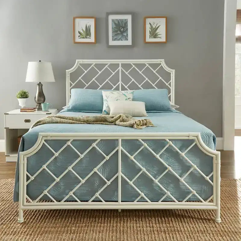Nelle Geometric Mosaic White Metal Queen Bed by iNSPIRE Q Classic