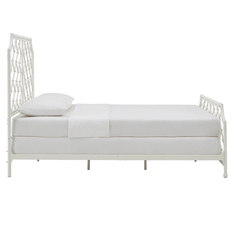 Nelle Geometric Mosaic White Metal Queen Bed by iNSPIRE Q Classic