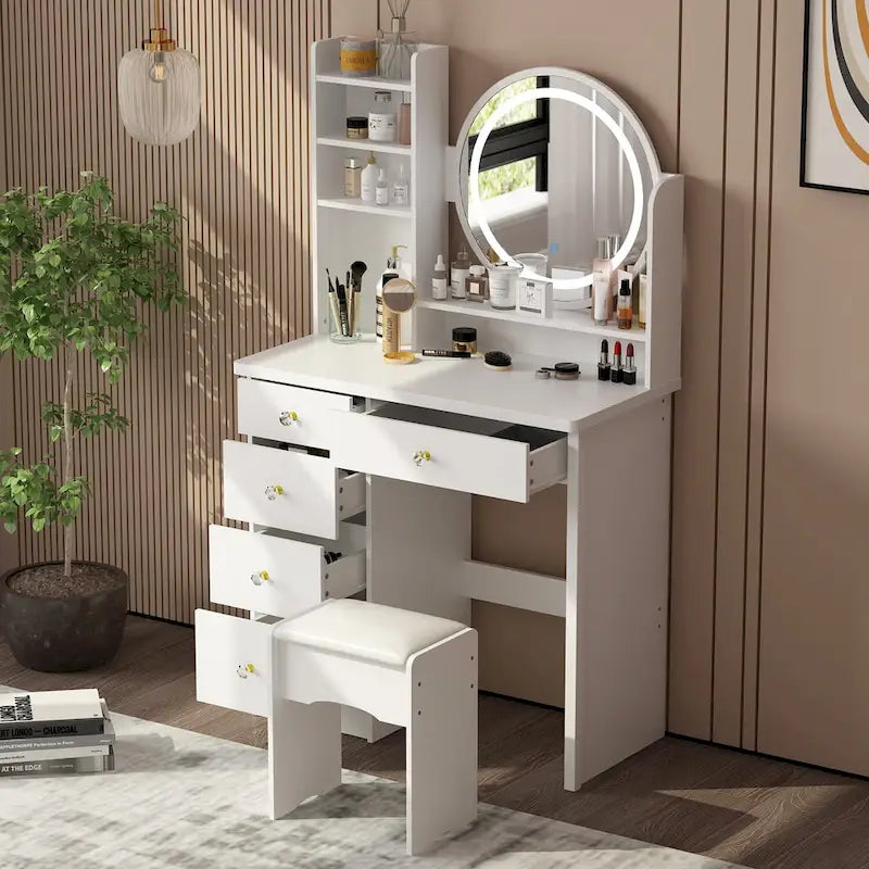 Timechee 31.5  Wide Makeup Vanity Set with Stool, Mirror,3 Color Light - 31.5 W