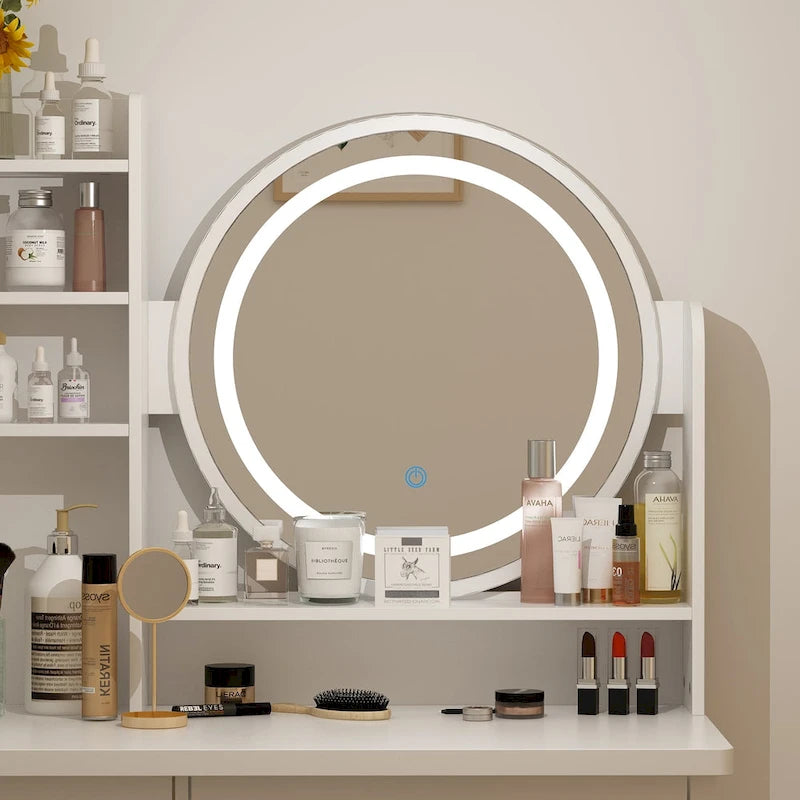 Timechee 31.5  Wide Makeup Vanity Set with Stool, Mirror,3 Color Light - 31.5 W