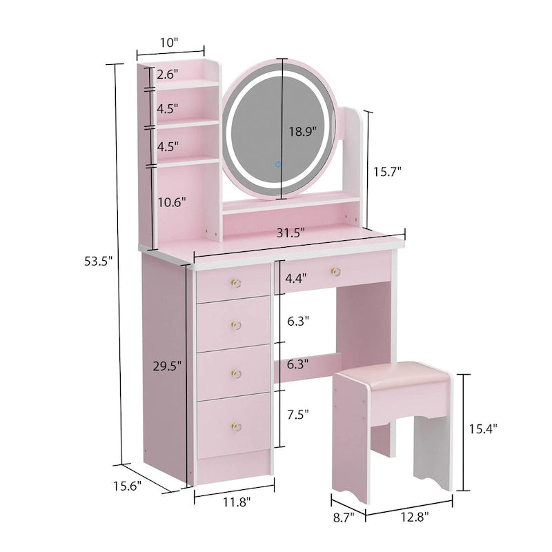 Timechee 31.5  Wide Makeup Vanity Set with Stool, Mirror,3 Color Light - 31.5 W