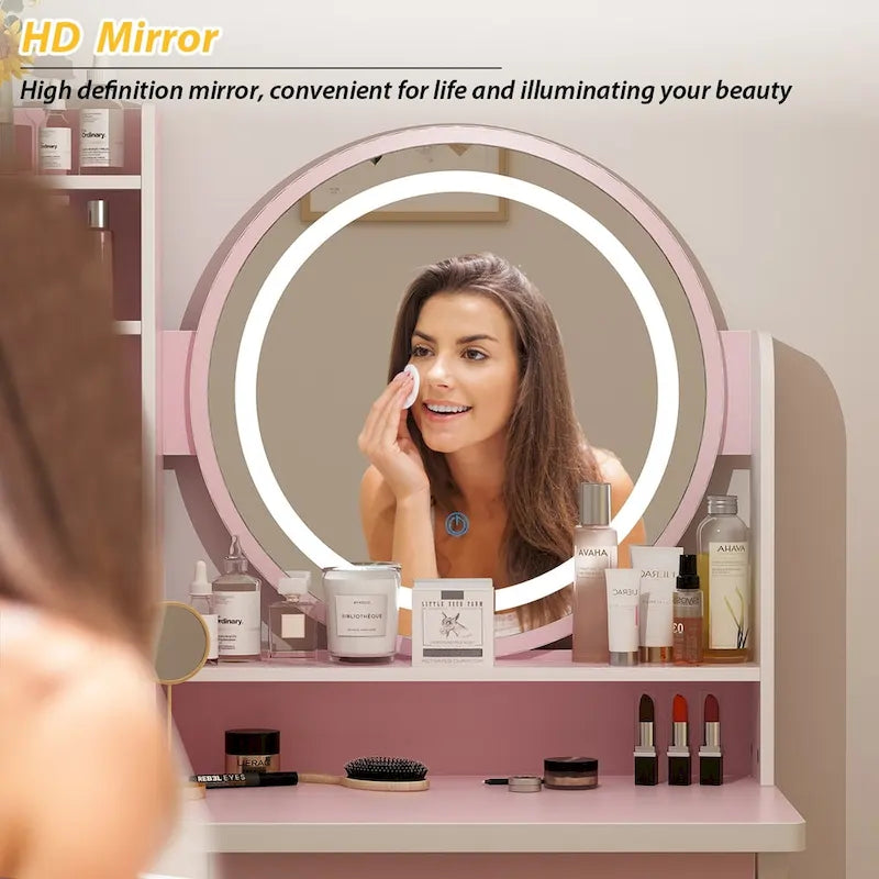 Timechee 31.5  Wide Makeup Vanity Set with Stool, Mirror,3 Color Light - 31.5 W