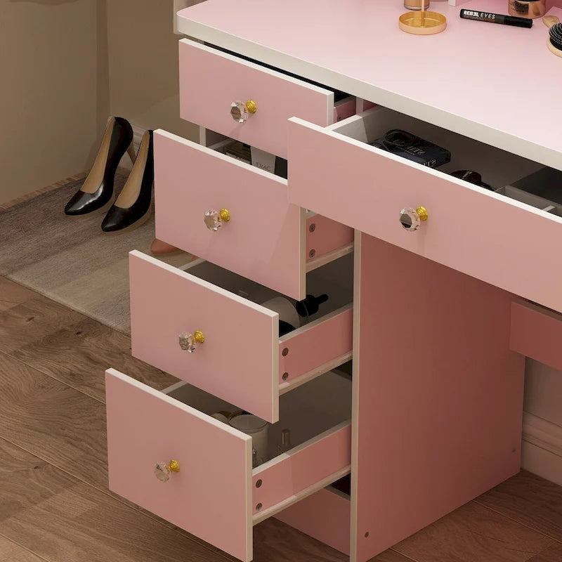 Timechee 31.5  Wide Makeup Vanity Set with Stool, Mirror,3 Color Light - 31.5 W