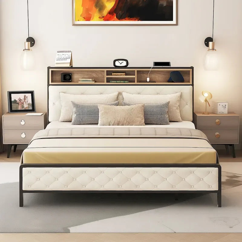 Moasis Upholstered Storage Headboard Platform Bed Frame