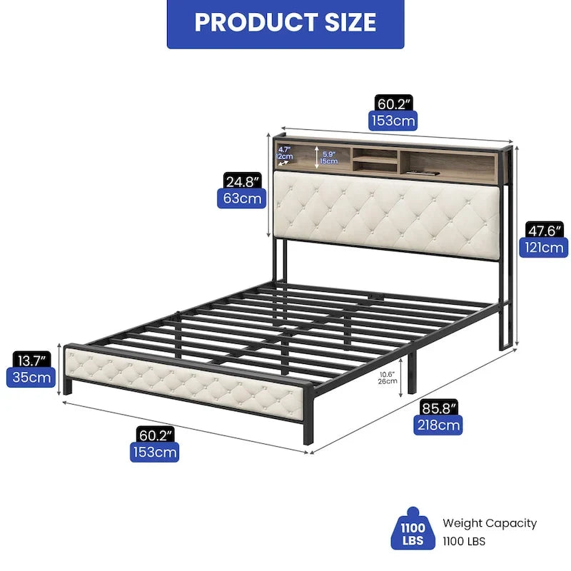 Moasis Upholstered Storage Headboard Platform Bed Frame