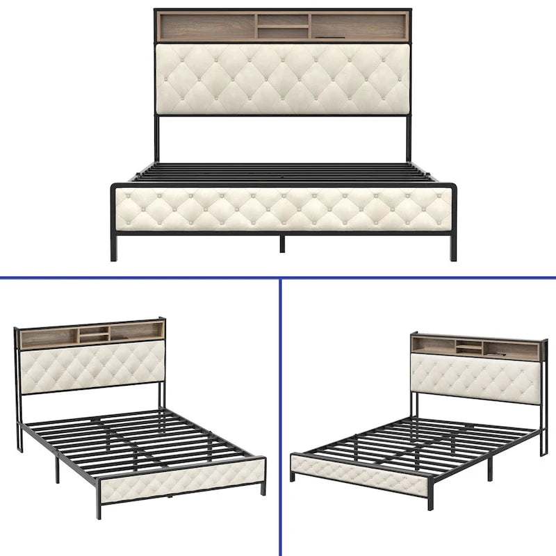 Moasis Upholstered Storage Headboard Platform Bed Frame