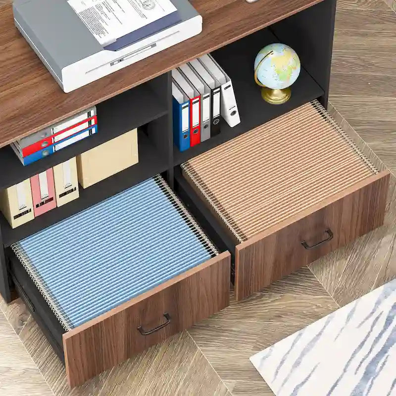 63  Large Executive Desk L Shaped Computer Desk with File Storage Cabinet