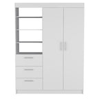 Kenya 3-Drawer Armoire with 3 Upper Shelves, 2 Hangers, Metal Handles, White - N/A