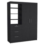 Kenya 3-Drawer Armoire with 3 Upper Shelves, 2 Hangers, Metal Handles, White - N/A
