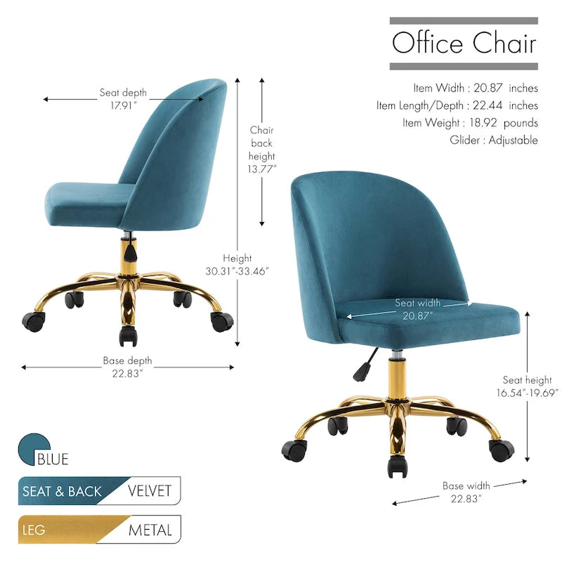 Porthos Home Louie Armless Velvet Desk Chairs