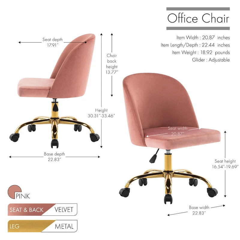 Porthos Home Louie Armless Velvet Desk Chairs