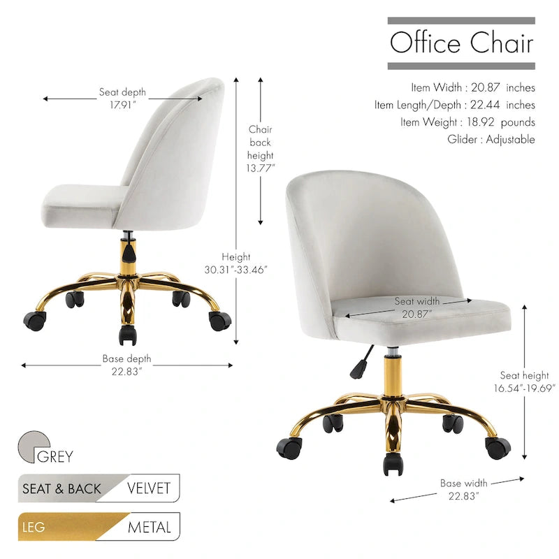 Porthos Home Louie Armless Velvet Desk Chairs