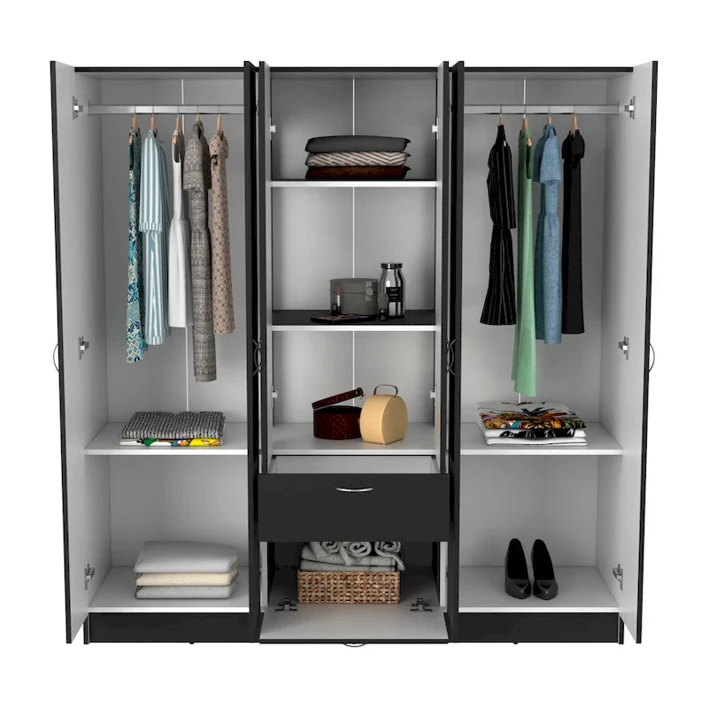 Mitu Six Doors Armoire, Seven Interior Shelves, One Drawer, Hanging Rod - N/A