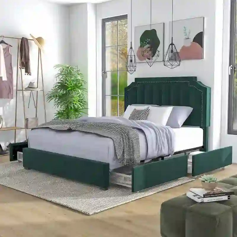 Furniture of America Chapla Art Deco Upholstered 4-drawer Platform Storage Bed