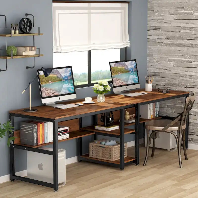 78.7  Two Person Desk, Double Desk with Bookshelf