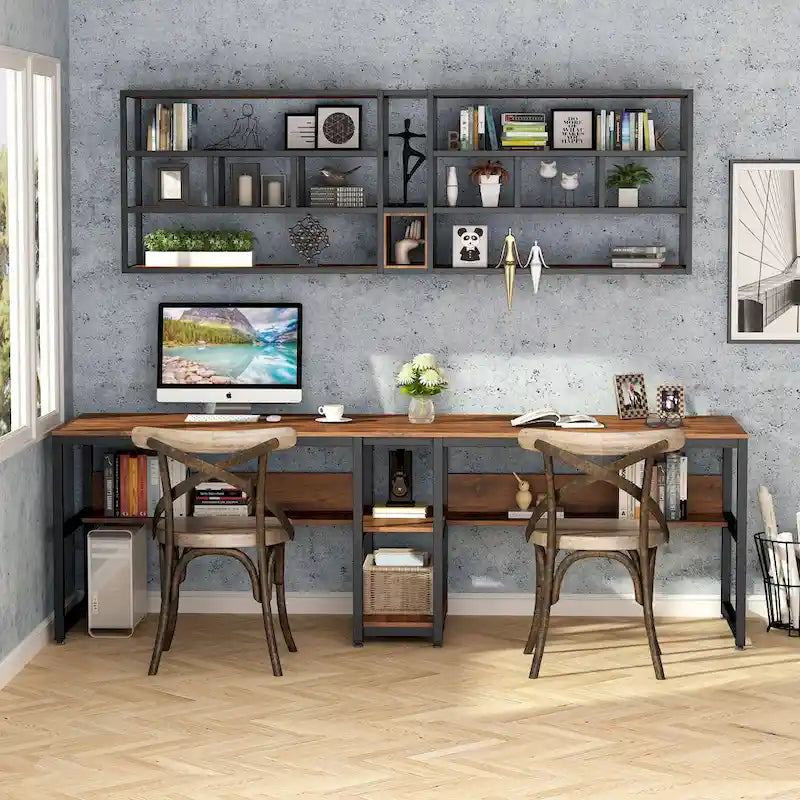 78.7  Two Person Desk, Double Desk with Bookshelf