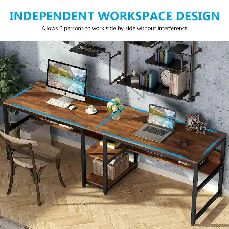 78.7  Two Person Desk, Double Desk with Bookshelf