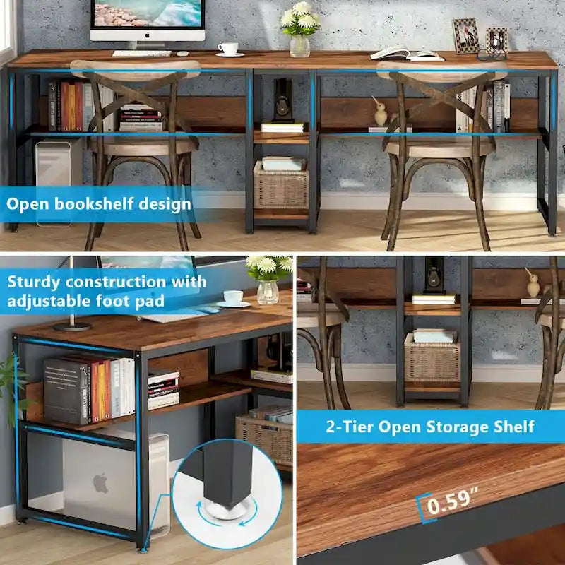 78.7  Two Person Desk, Double Desk with Bookshelf