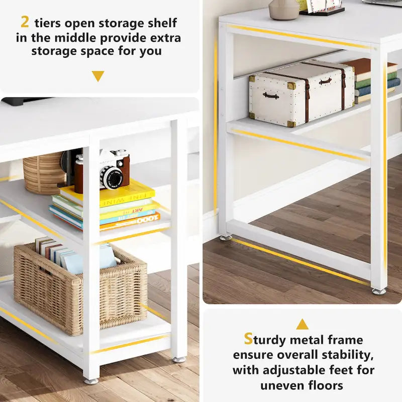 78.7  Two Person Desk, Double Desk with Bookshelf