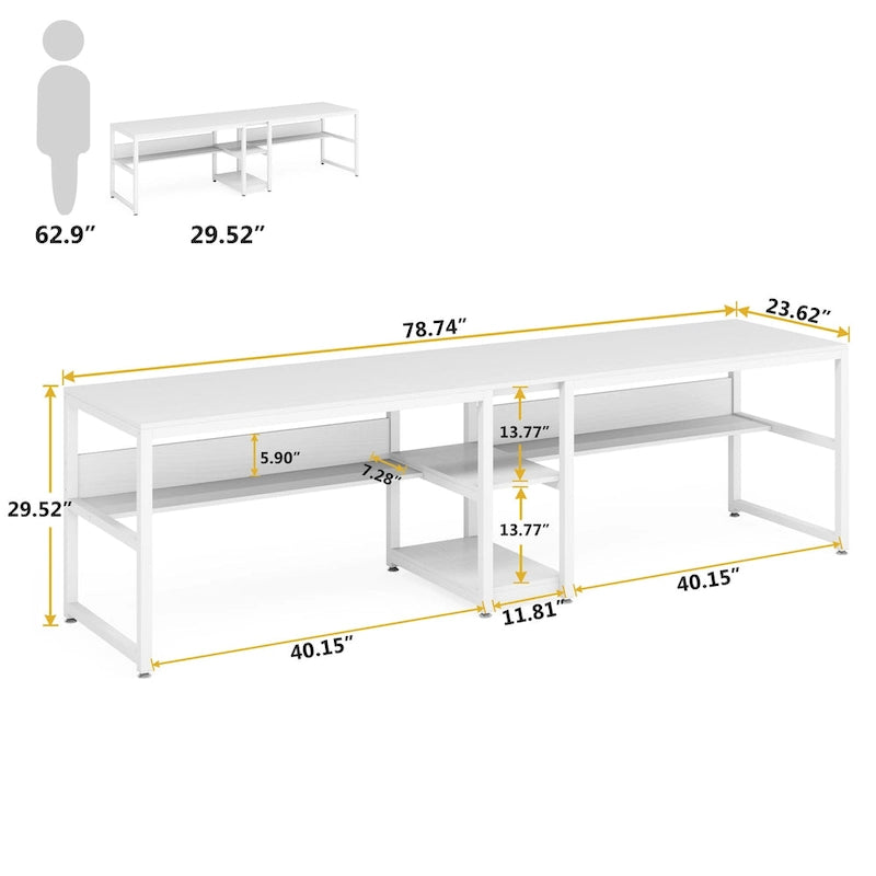 78.7  Two Person Desk, Double Desk with Bookshelf