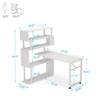 L-Shaped Rotating Computer Desk with Bookshelf