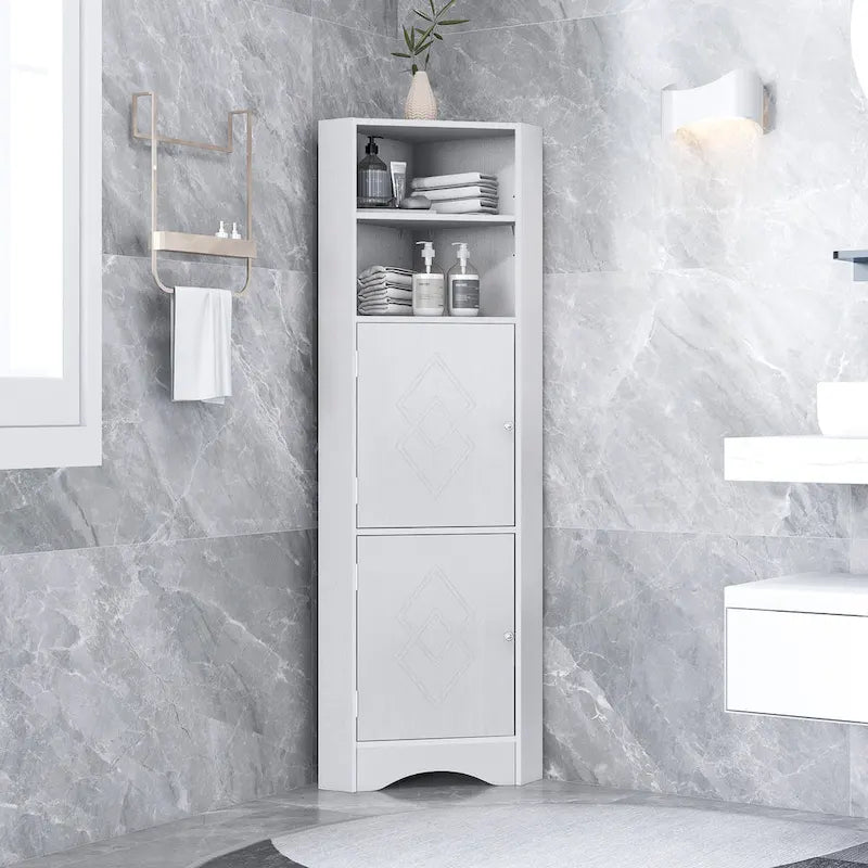 Nestfair Tall Freestanding Bathroom Cabinet Corner Storage Cabinet with Doors and Adjustable Shelves