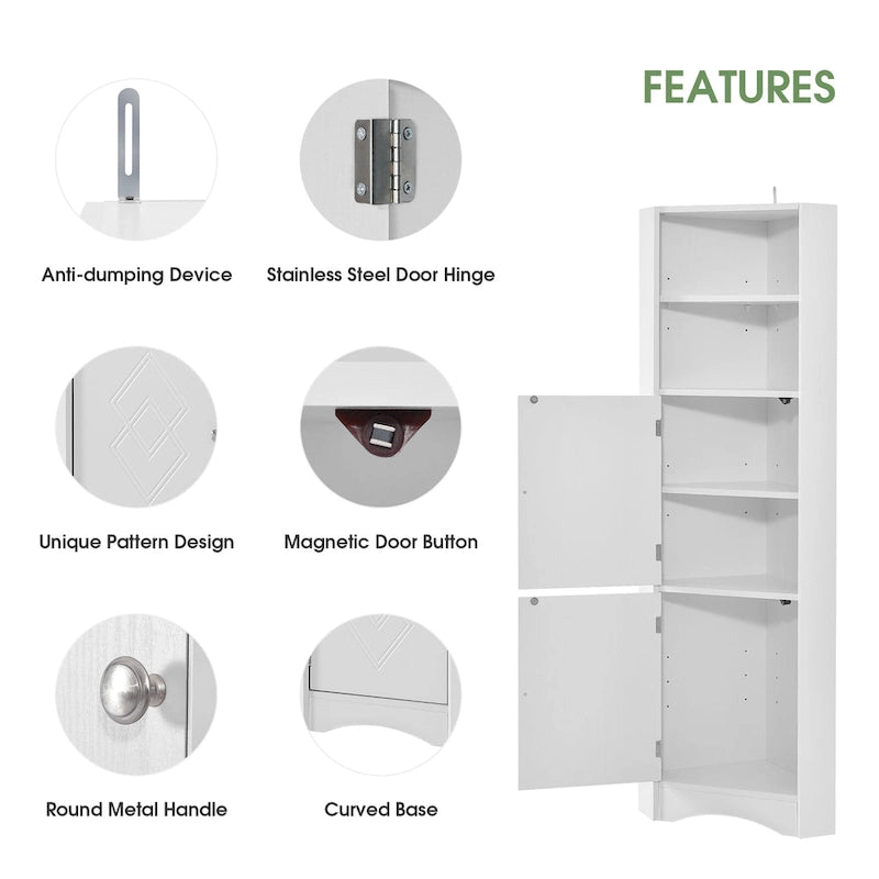 Nestfair Tall Freestanding Bathroom Cabinet Corner Storage Cabinet with Doors and Adjustable Shelves