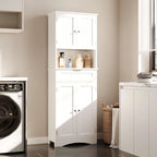 66.5 Tall Freestanding White Kitchen Food Storage Cabinet with Metal Slide Drawers with Flip-Flops