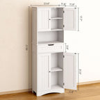 66.5 Tall Freestanding White Kitchen Food Storage Cabinet with Metal Slide Drawers with Flip-Flops