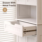 66.5 Tall Freestanding White Kitchen Food Storage Cabinet with Metal Slide Drawers with Flip-Flops
