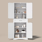 66.5 Tall Freestanding White Kitchen Food Storage Cabinet with Metal Slide Drawers with Flip-Flops