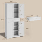 66.5 Tall Freestanding White Kitchen Food Storage Cabinet with Metal Slide Drawers with Flip-Flops