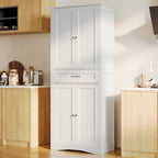 66.5 Tall Freestanding White Kitchen Food Storage Cabinet with Metal Slide Drawers with Flip-Flops