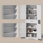66.5 Tall Freestanding White Kitchen Food Storage Cabinet with Metal Slide Drawers with Flip-Flops