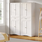 66.5 Tall Freestanding White Kitchen Food Storage Cabinet with Metal Slide Drawers with Flip-Flops