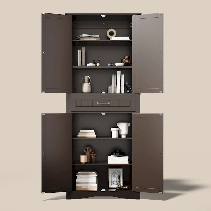 66.5 Tall Freestanding White Kitchen Food Storage Cabinet with Metal Slide Drawers with Flip-Flops