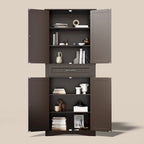 66.5 Tall Freestanding White Kitchen Food Storage Cabinet with Metal Slide Drawers with Flip-Flops