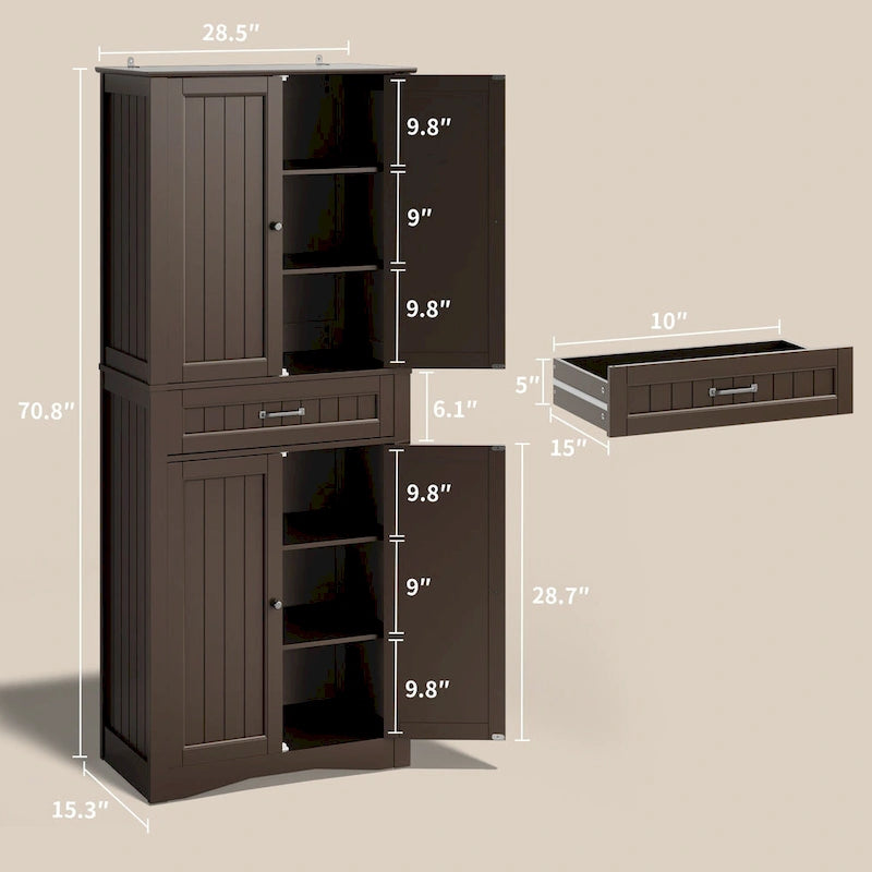 66.5 Tall Freestanding White Kitchen Food Storage Cabinet with Metal Slide Drawers with Flip-Flops