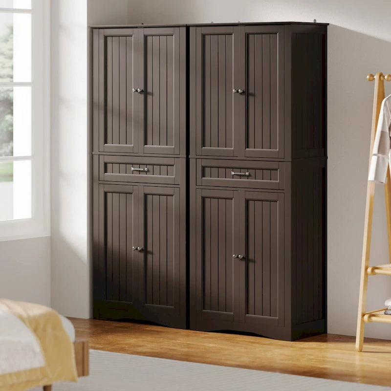 66.5 Tall Freestanding White Kitchen Food Storage Cabinet with Metal Slide Drawers with Flip-Flops