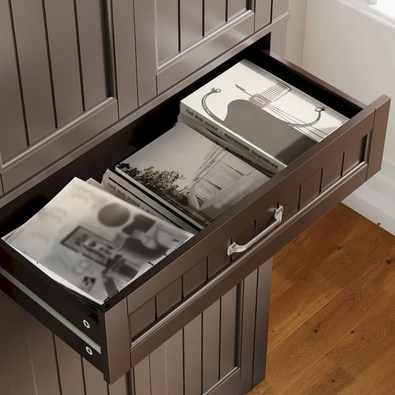 66.5 Tall Freestanding White Kitchen Food Storage Cabinet with Metal Slide Drawers with Flip-Flops