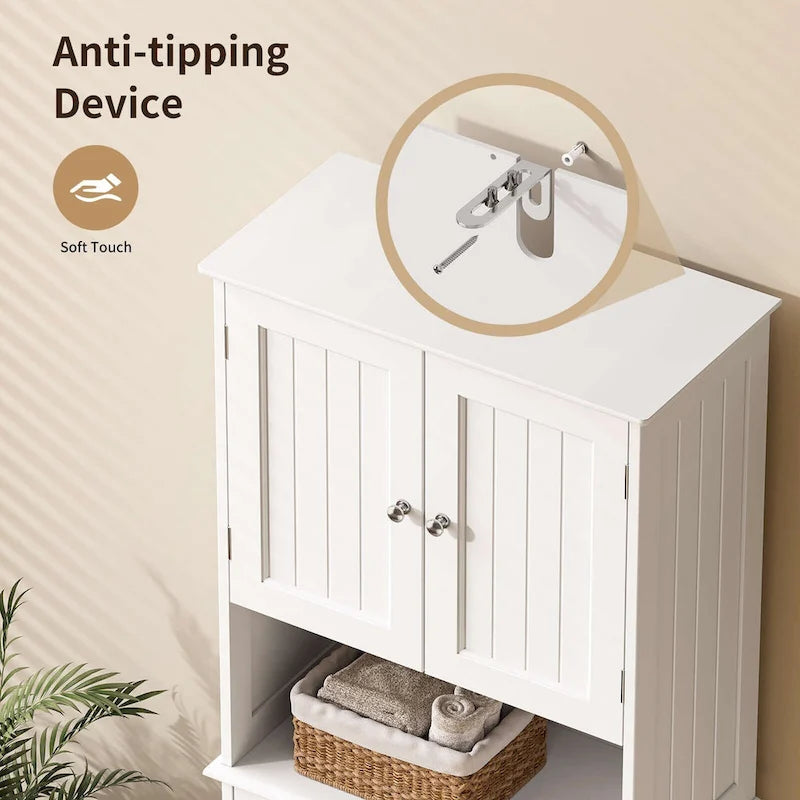 66.5 Tall Freestanding White Kitchen Food Storage Cabinet with Metal Slide Drawers with Flip-Flops