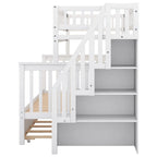 Twin over Full Bunk Bed with Trundle and Staircase,Gray