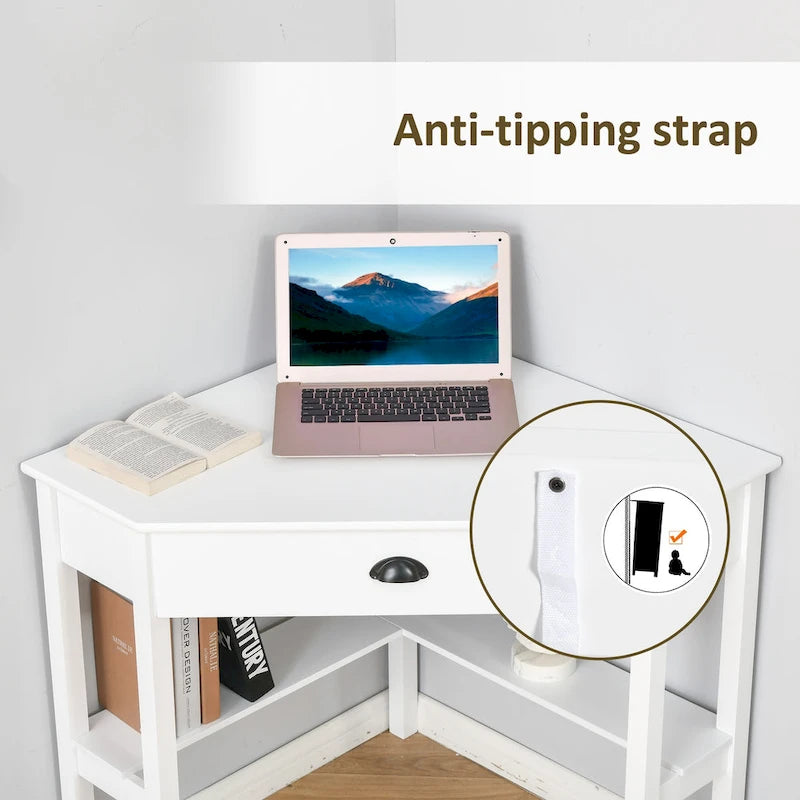 HOMCOM Corner Desk, Triangle Computer Desk with Drawer and Storage Shelves for Small Space
