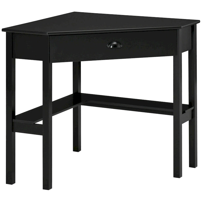 HOMCOM Corner Desk, Triangle Computer Desk with Drawer and Storage Shelves for Small Space
