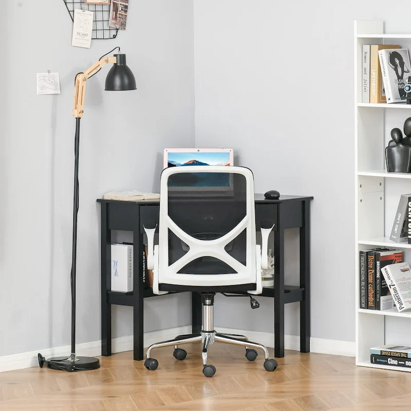 HOMCOM Corner Desk, Triangle Computer Desk with Drawer and Storage Shelves for Small Space
