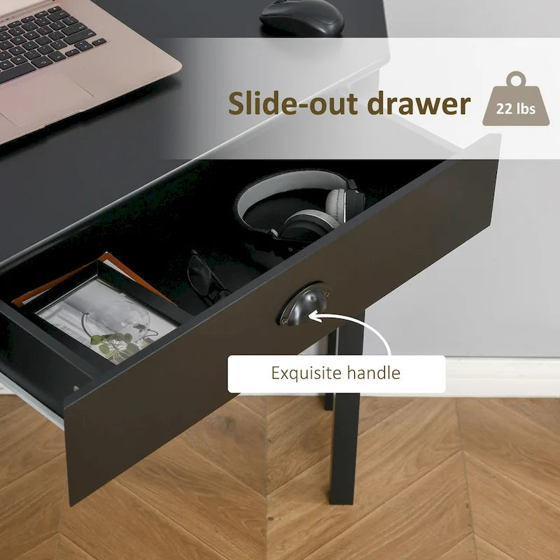 HOMCOM Corner Desk, Triangle Computer Desk with Drawer and Storage Shelves for Small Space