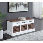3 Drawers Storage Bench, Weathered Brown and White