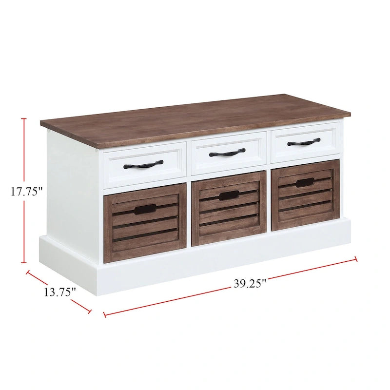 3 Drawers Storage Bench, Weathered Brown and White