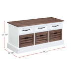 3 Drawers Storage Bench, Weathered Brown and White